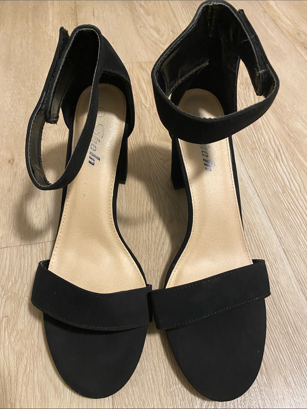 SHEIN Black Suede Block Heels With Adjustable Ankle Strap
